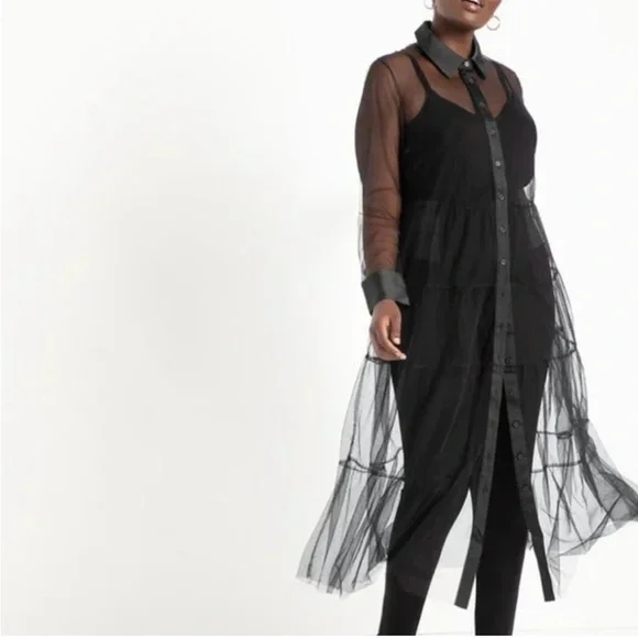 Eloquii Sheer Black Tulle Polka Dot Dress - Picture 4 of 6